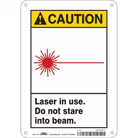 Condor 451R04 Radiation & Laser Sign, 10 In H X 7 In W, Aluminum, Horizontal