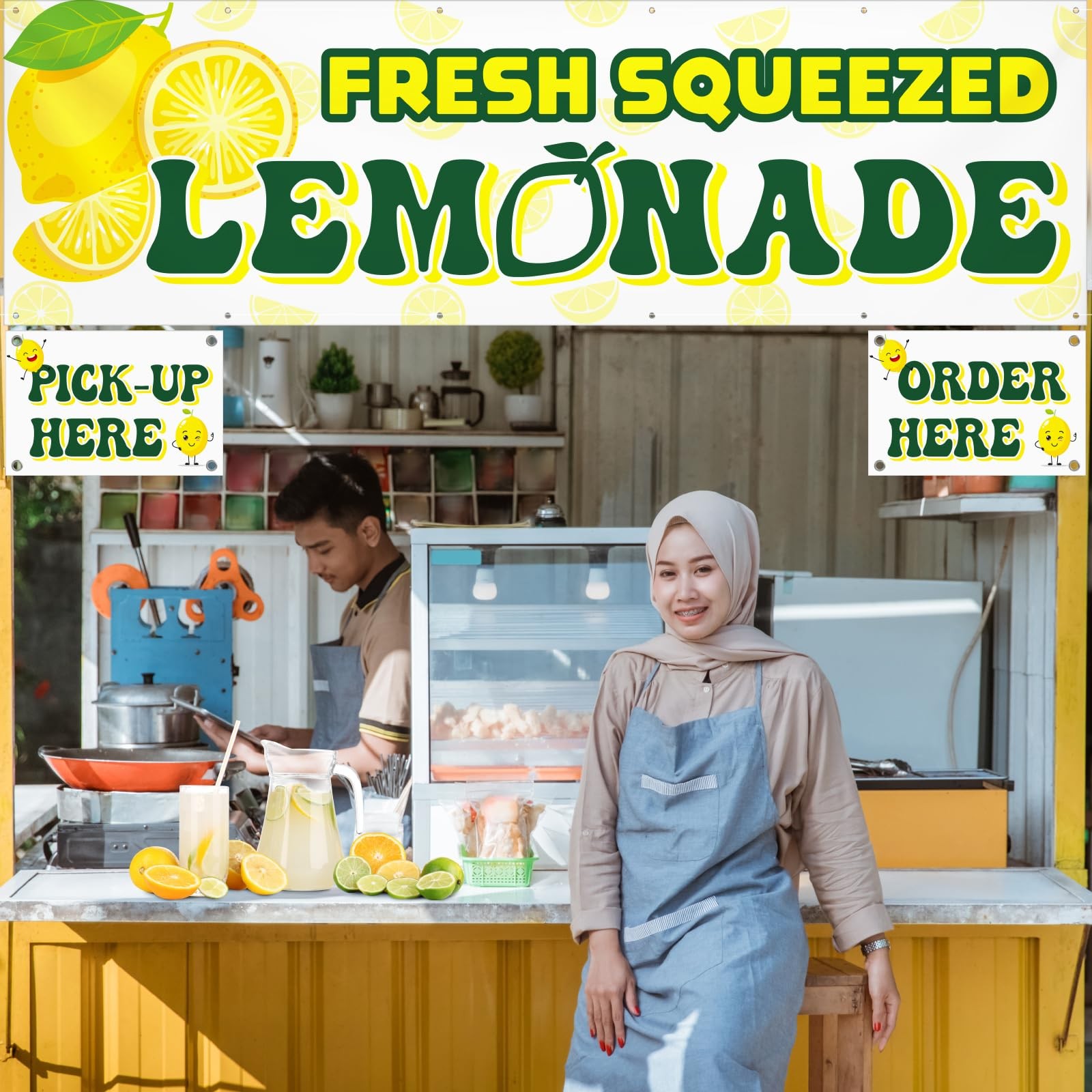 SmoothNovelty 3 Pcs Lemonade Sign Vinyl Banner 3×10 ft with Order Here & Pick…