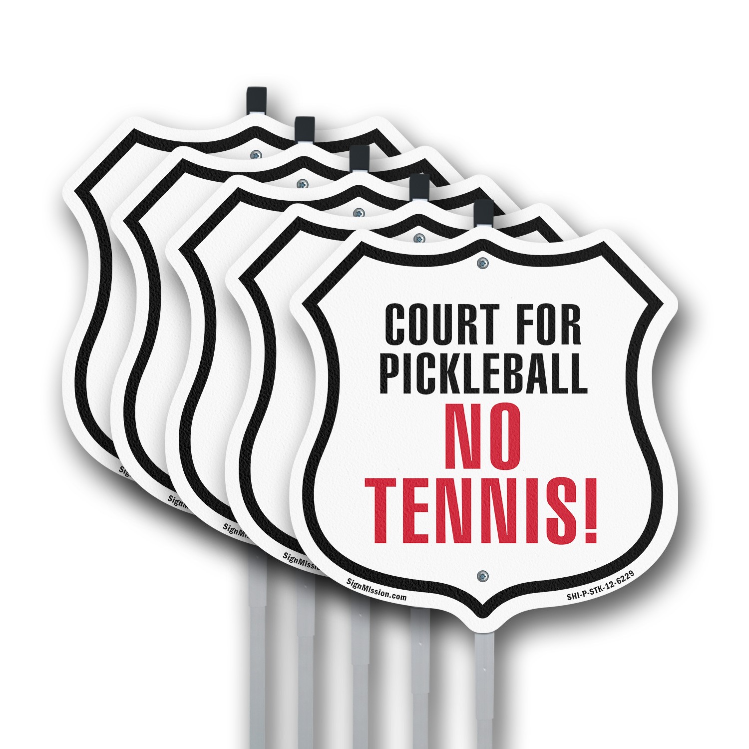 Court for Pickleball No Tennis Shield Shaped Sign With Stake Weather Resistant