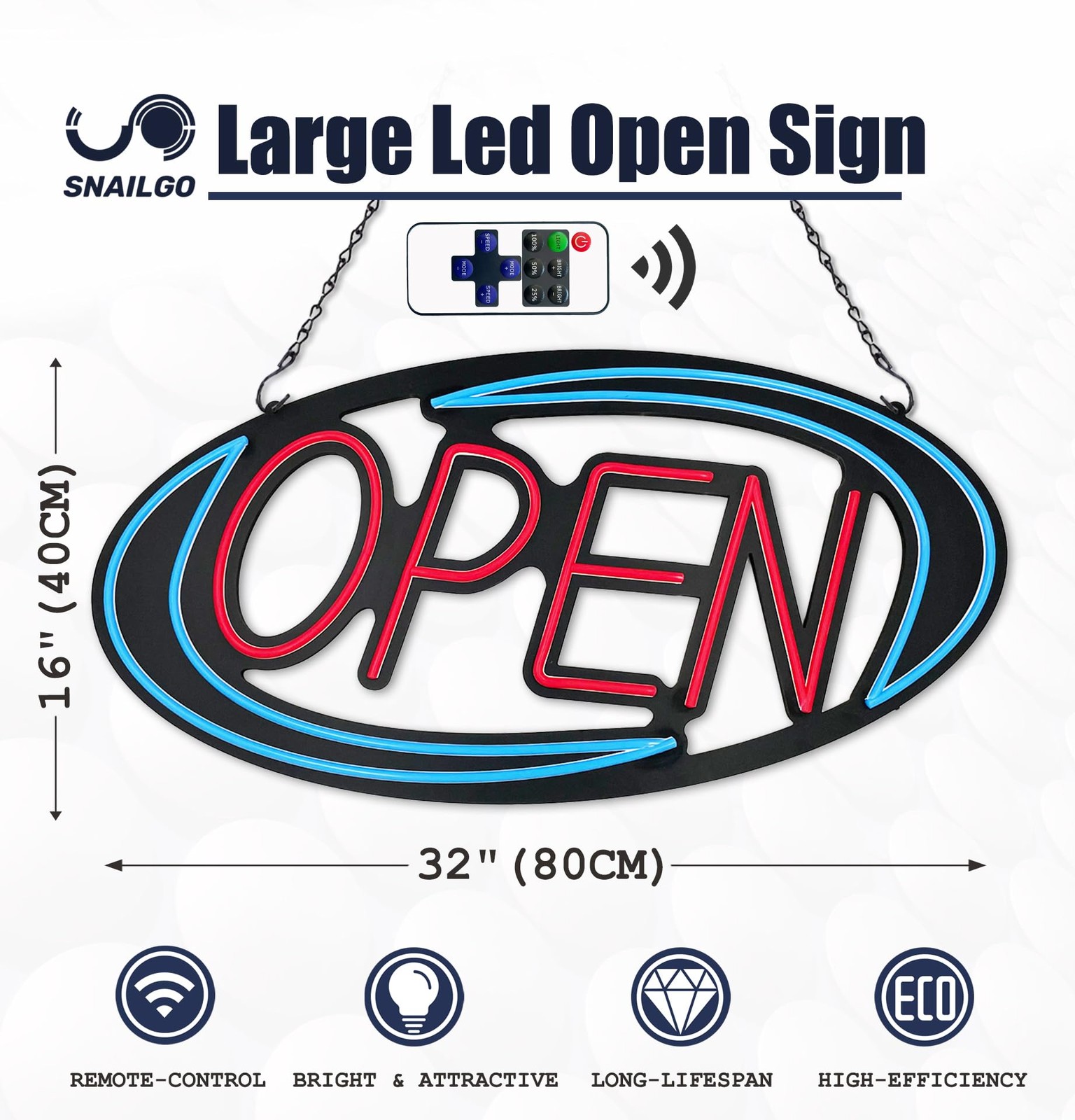 Open Signs for Business,32×16 in Large Bright Open Sign Neon Led Lighted Remote