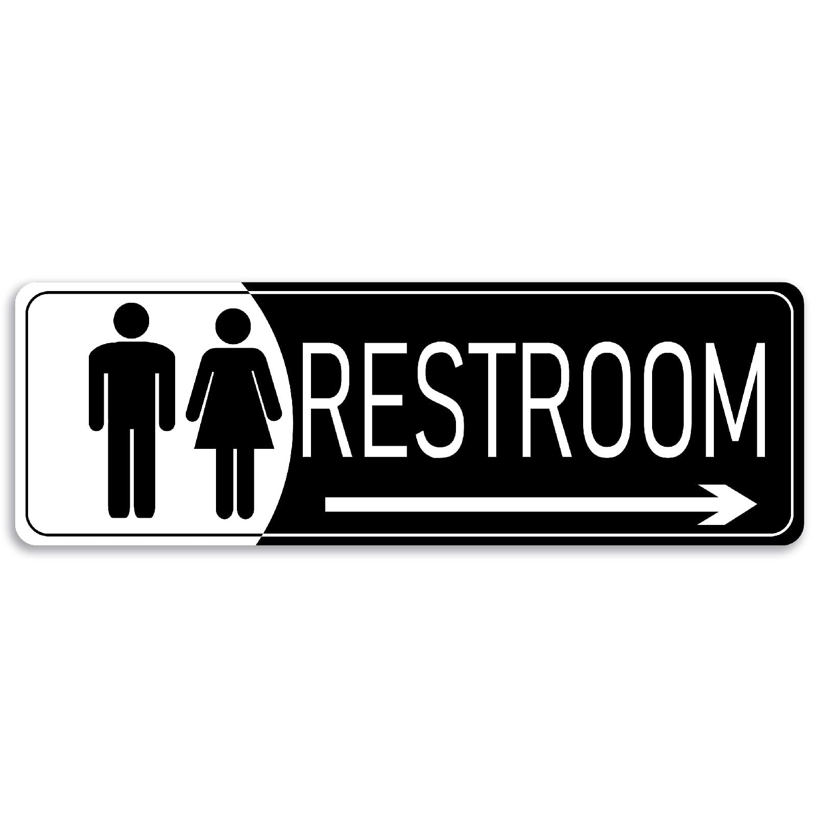 Restroom Sign Right Arrow SelfStick Wall Signage Black White 9×3 Inch