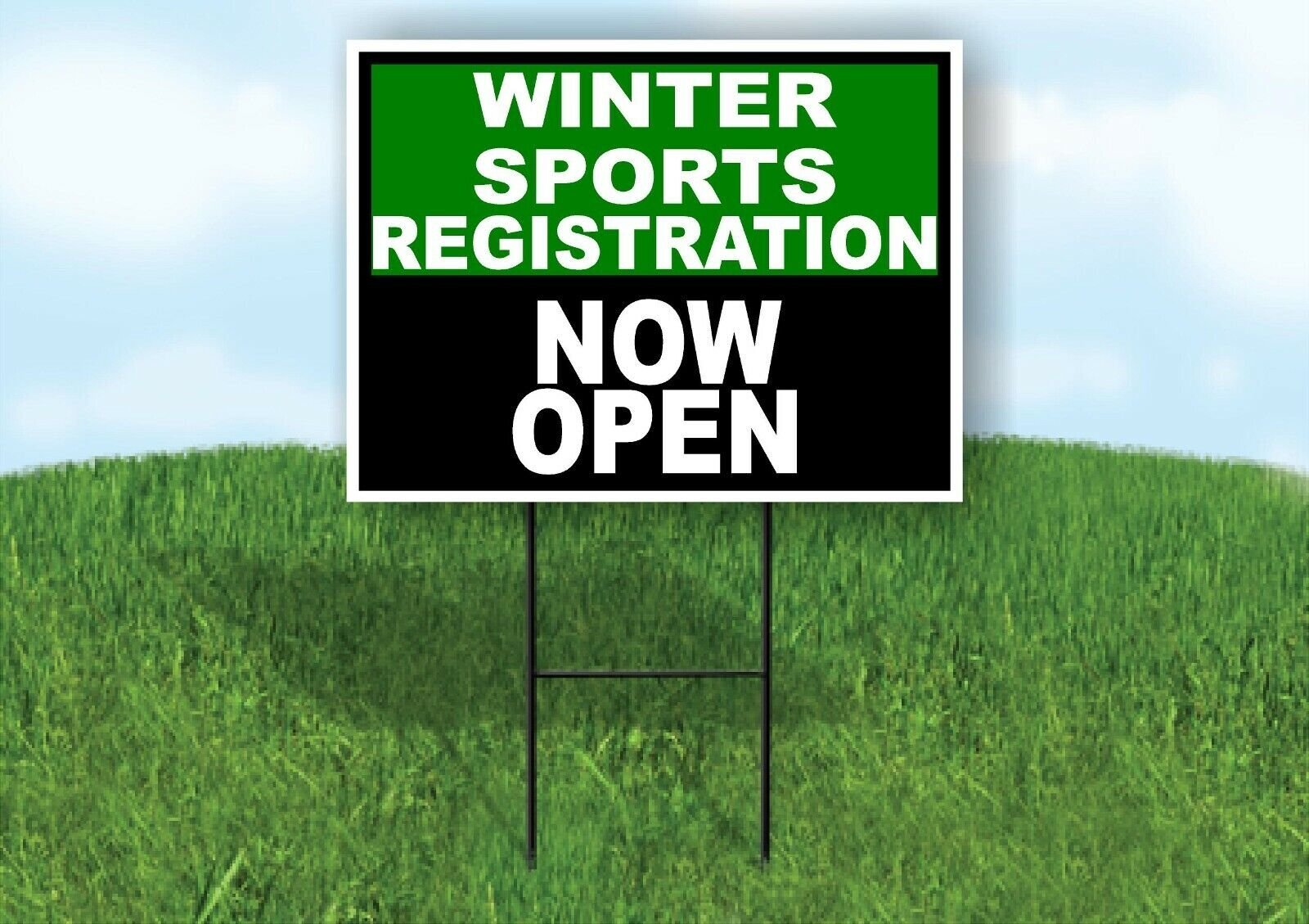 SPORTS REGISTRATION GREEN BLACK WINTER Yard Sign with Stand LAWN SIGN