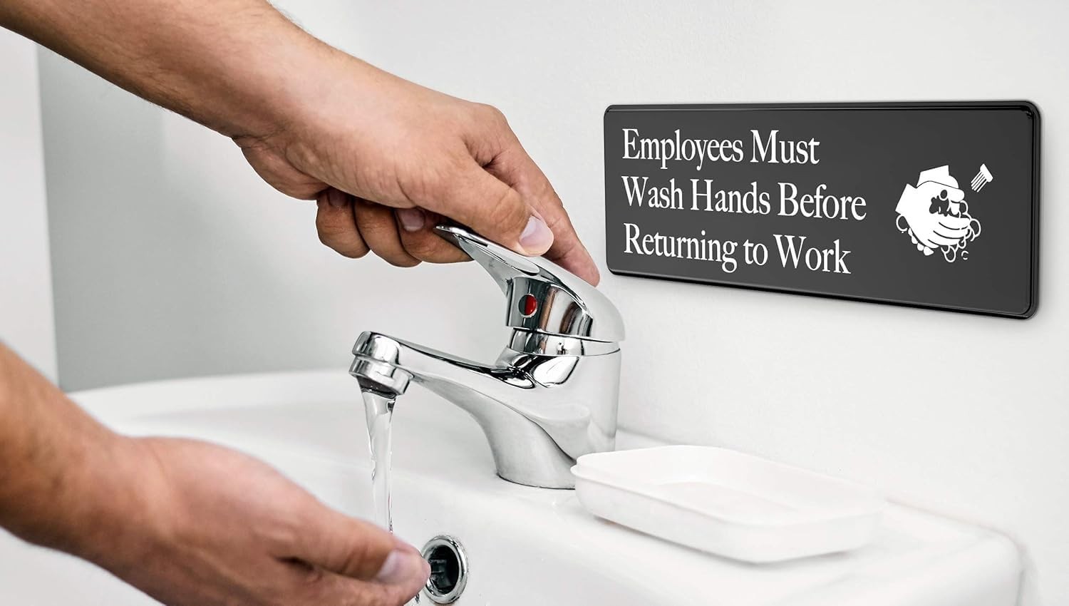 12 Pack Employees Must Wash Hands Sign 9×3 in – Black Plastic Wall Signs – New