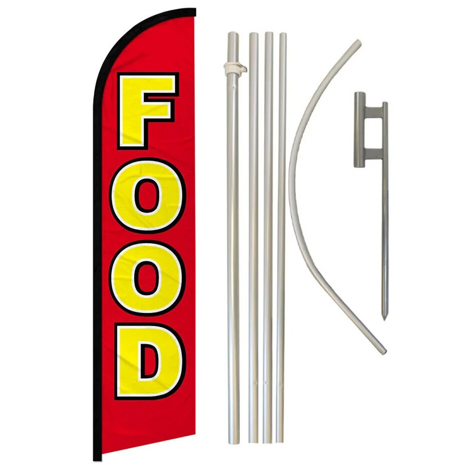 Food Windless Full Curve Advertising Restaurant Banner Flag & Pole Kit
