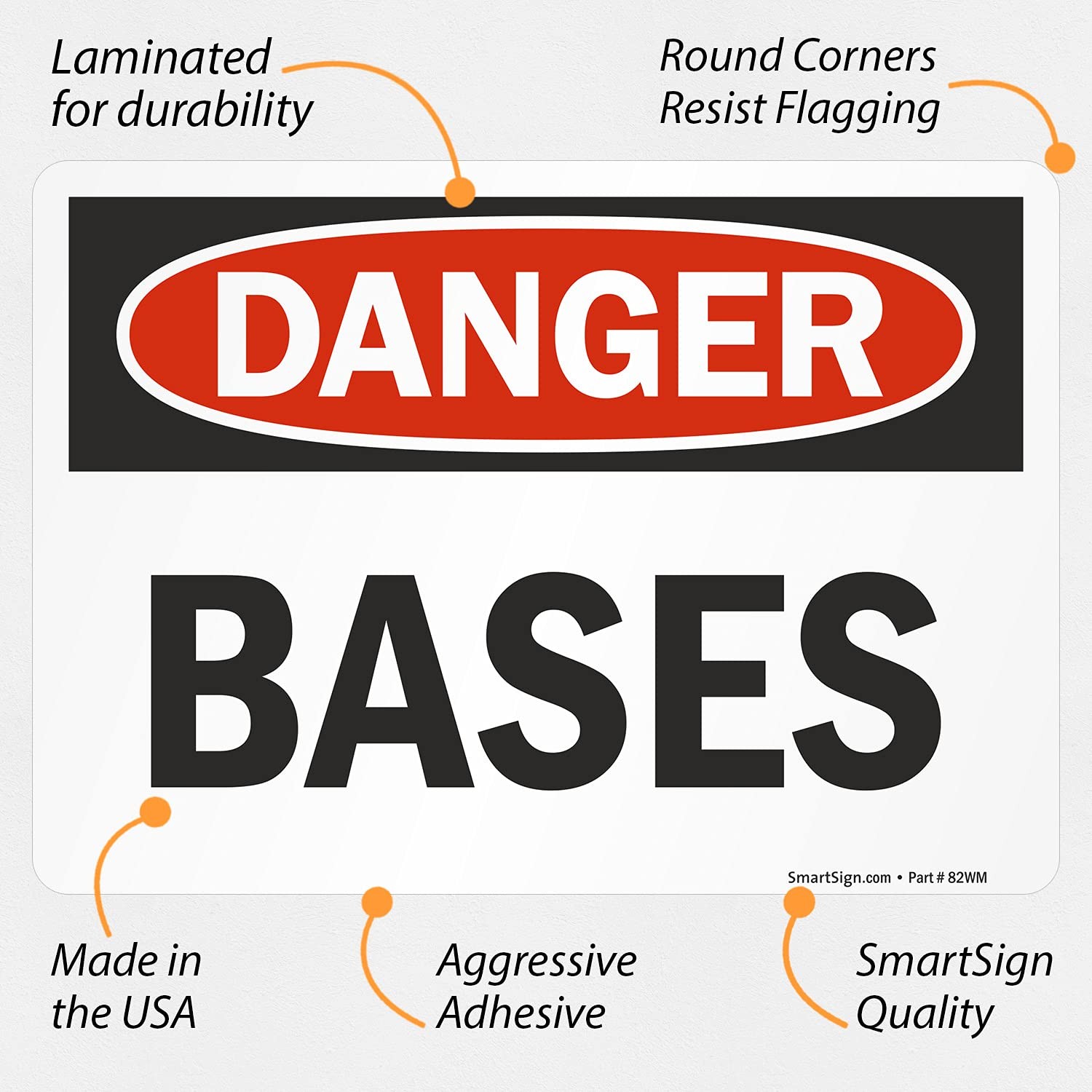 Danger Bases Label 5×7 Inch Laminated Vinyl Decal Sticker Safety Signage