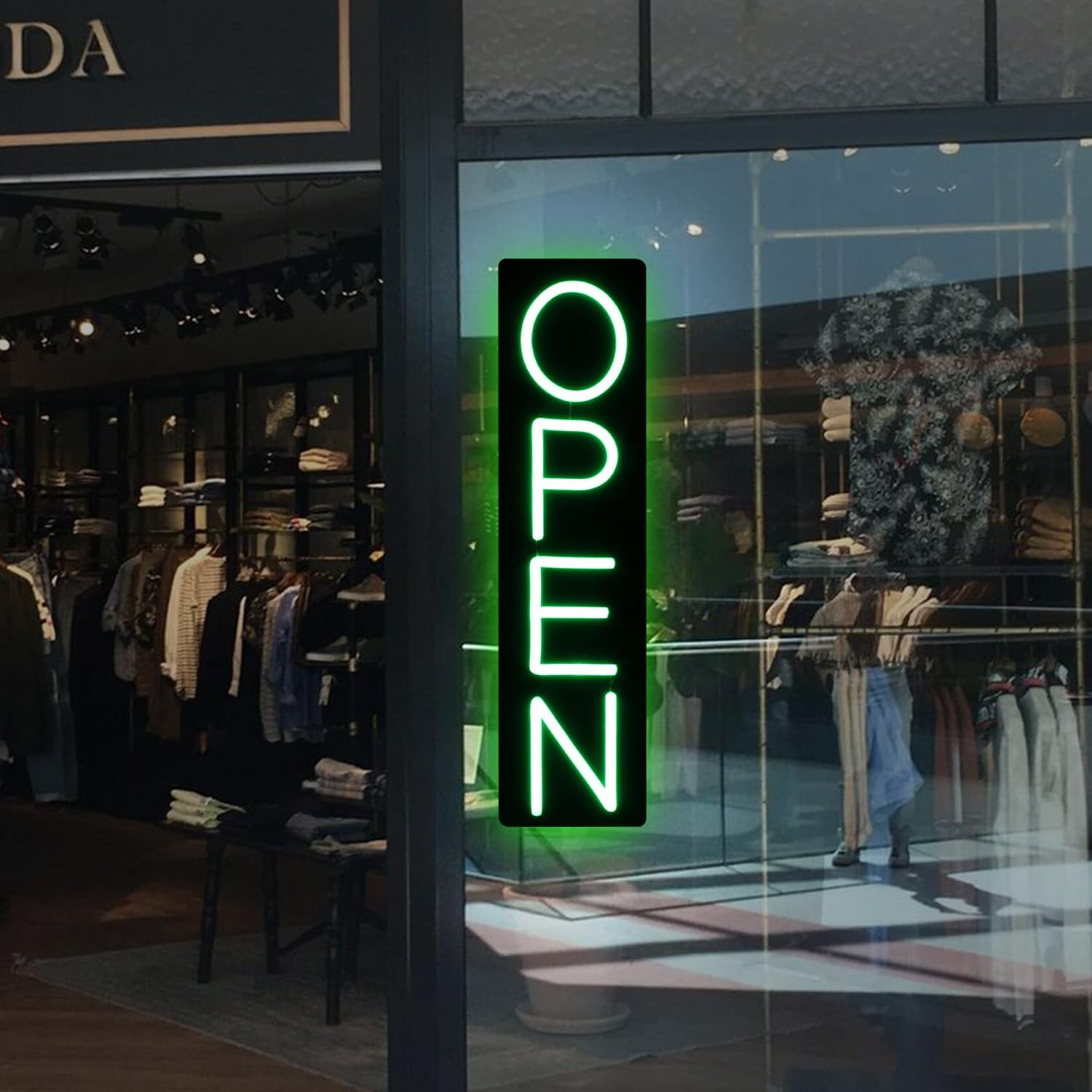 Ultra Bright 32″ LED Neon Open Sign for Business – Green Vertical