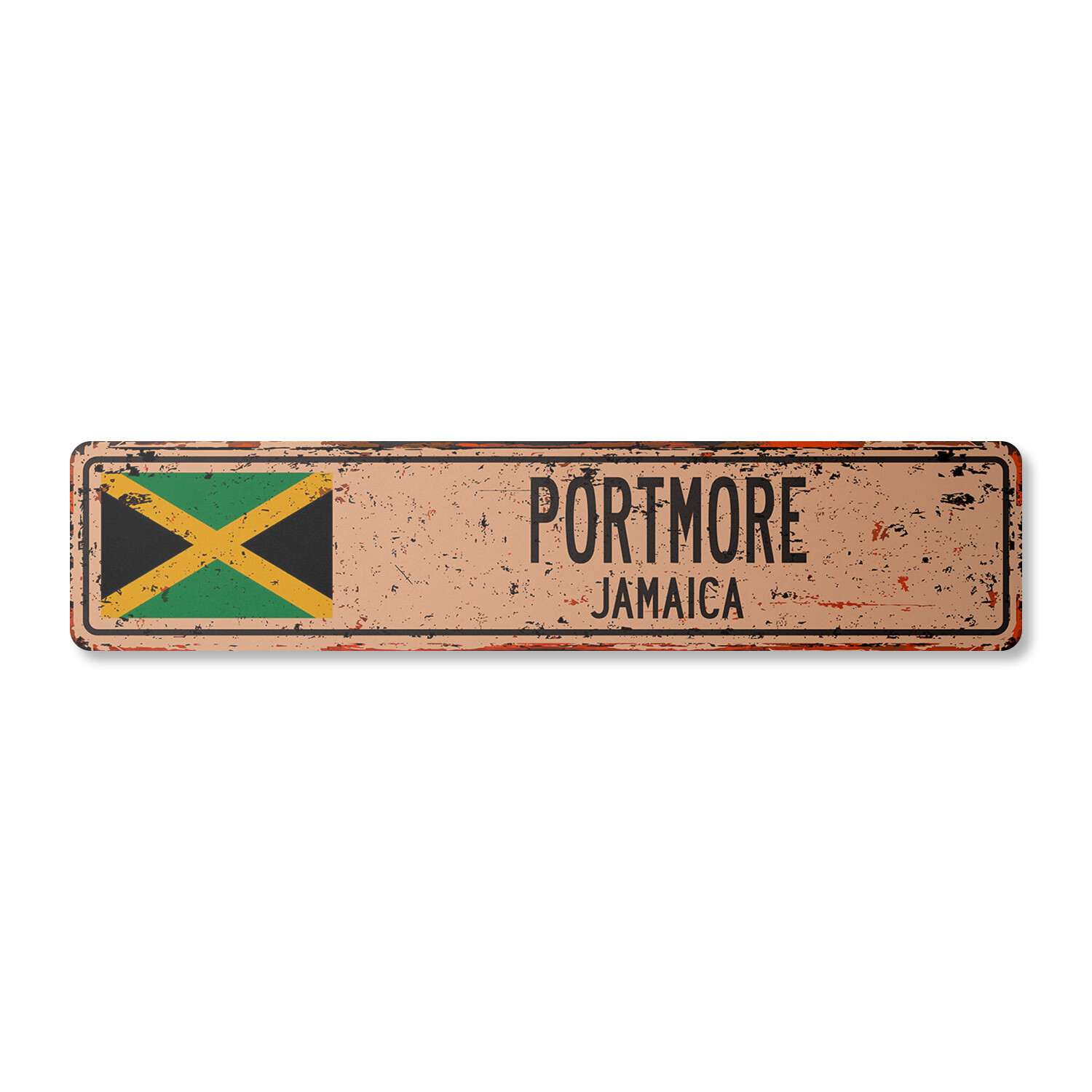 PORTMORE JAMAICA Vintage Street Sign Jamaican flag city country road wall rustic