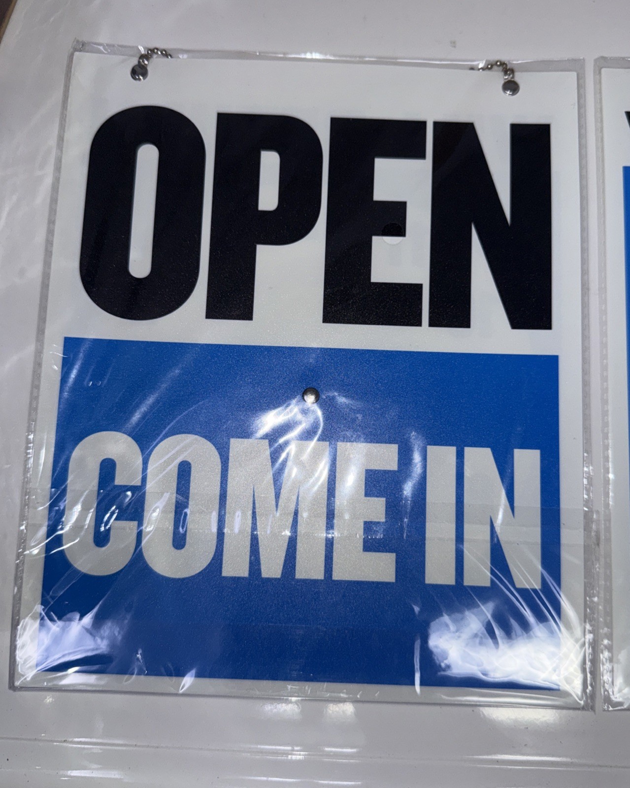 NOS 2 Double- Sided Come in/Open/Will Return Sign with Clock Hands with Chain
