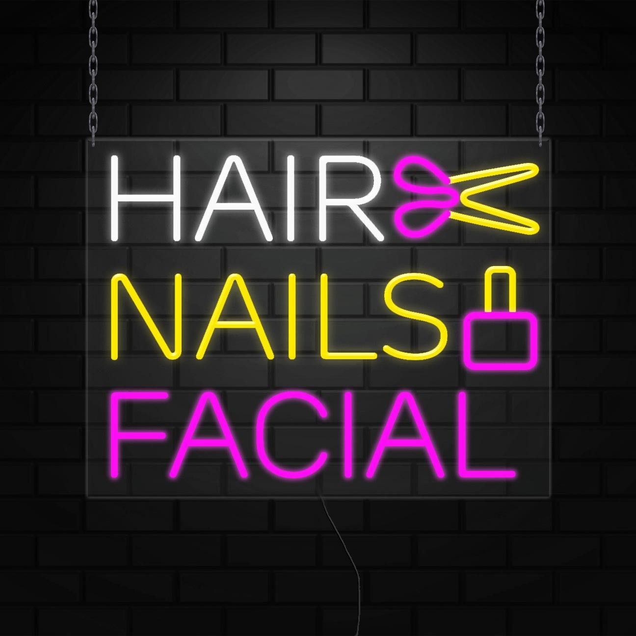 Hair Nails Facial Sign for Business Display | LED Flex Neon | 31″W x 24″H x 1″D