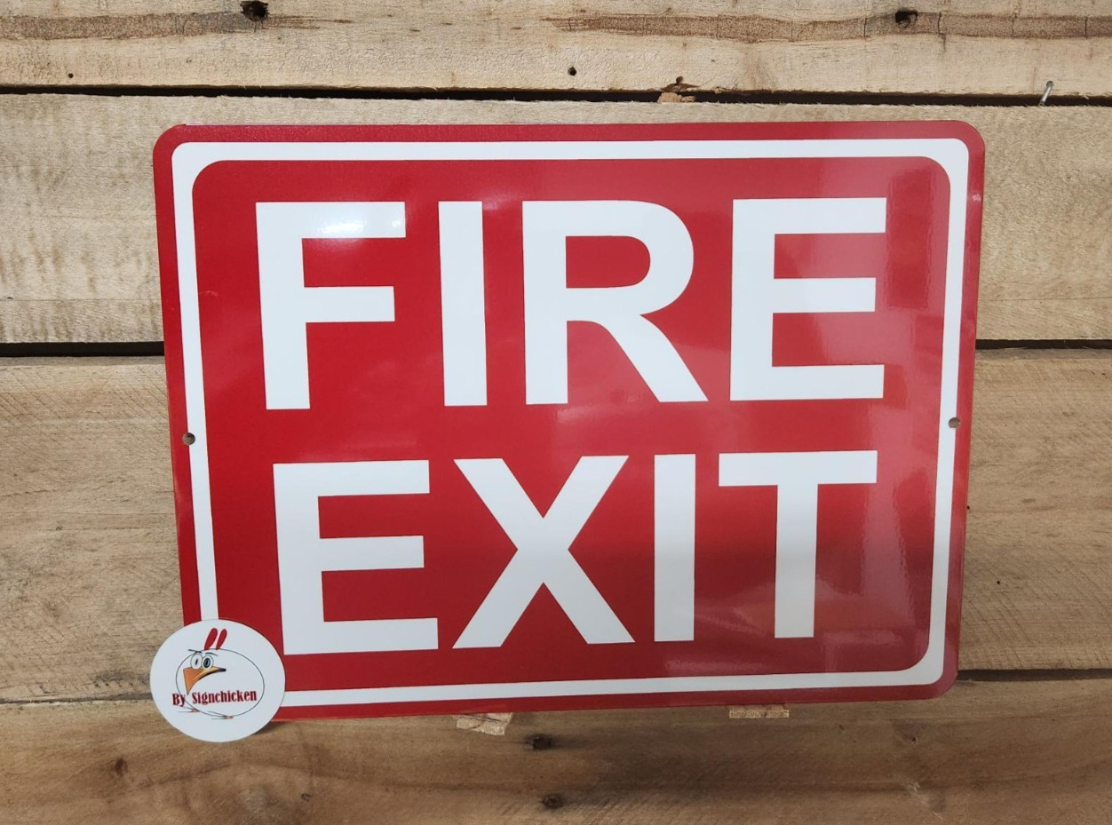 FIRE EXIT ALUMINUM SIGN safety, egress, exit, business, facility. fire safety,
