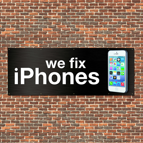 We Fix iPhones Banner 36″x96″ Free Shipping & Customization, Ready to Hang!