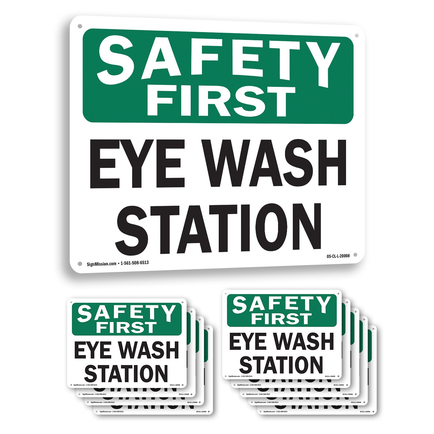 Eye Wash Station OSHA Safety First Sign Metal, Plastic, Or Decal – 5 or 10 Pack