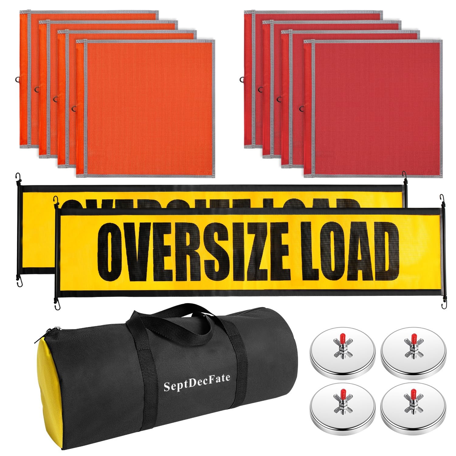 Oversize Load Banner and Flag Kit – 2 Bungee Oversize Banners, 4 Magnets, 4 R…