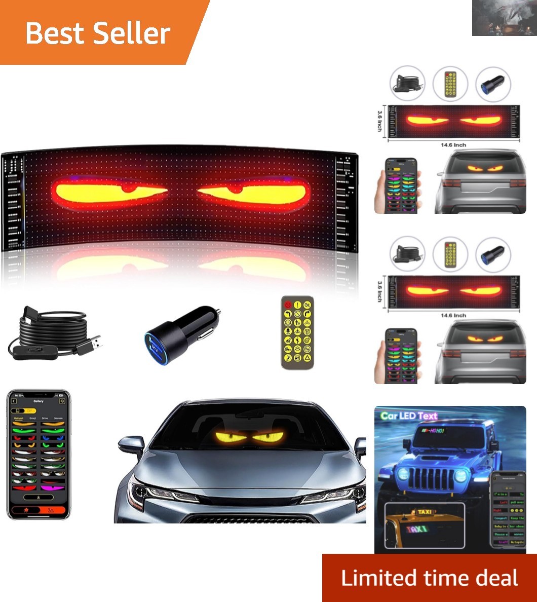 Customizable LED Car Sign with Bluetooth Control – 14.6” x 3.6” Flexibility