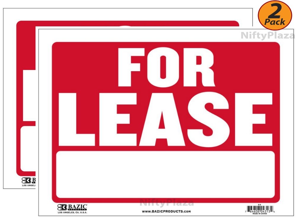 2 Pack – For Lease Sign, 9″ X 12″ , Durable Plastic, Weatherproof, FAST SHIP