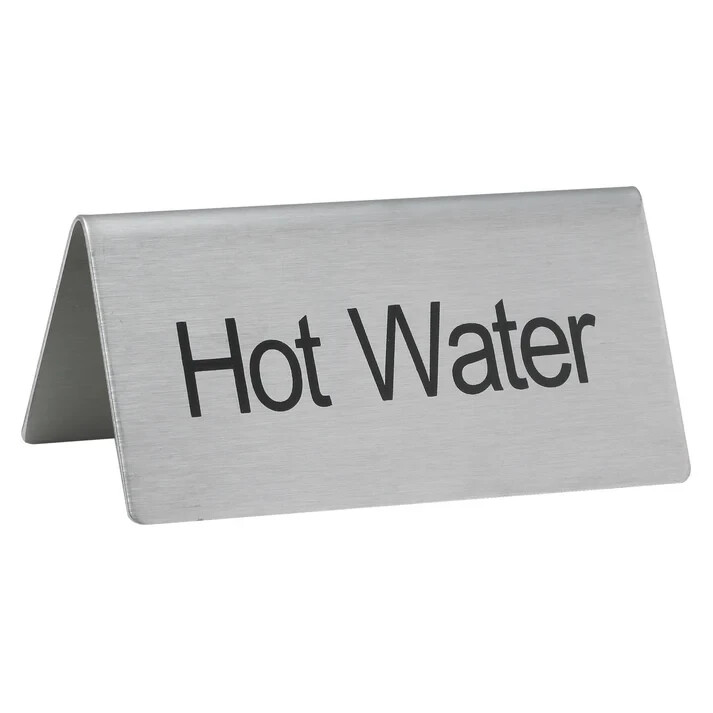 Winco Stainless Steel Tent Sign, “Hot Water” Medium