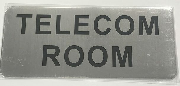 TELECOM ROOM SIGN (BRUSH ALUMINIUM, 3.5X8 )-The Mont argent line.–REF24-1027