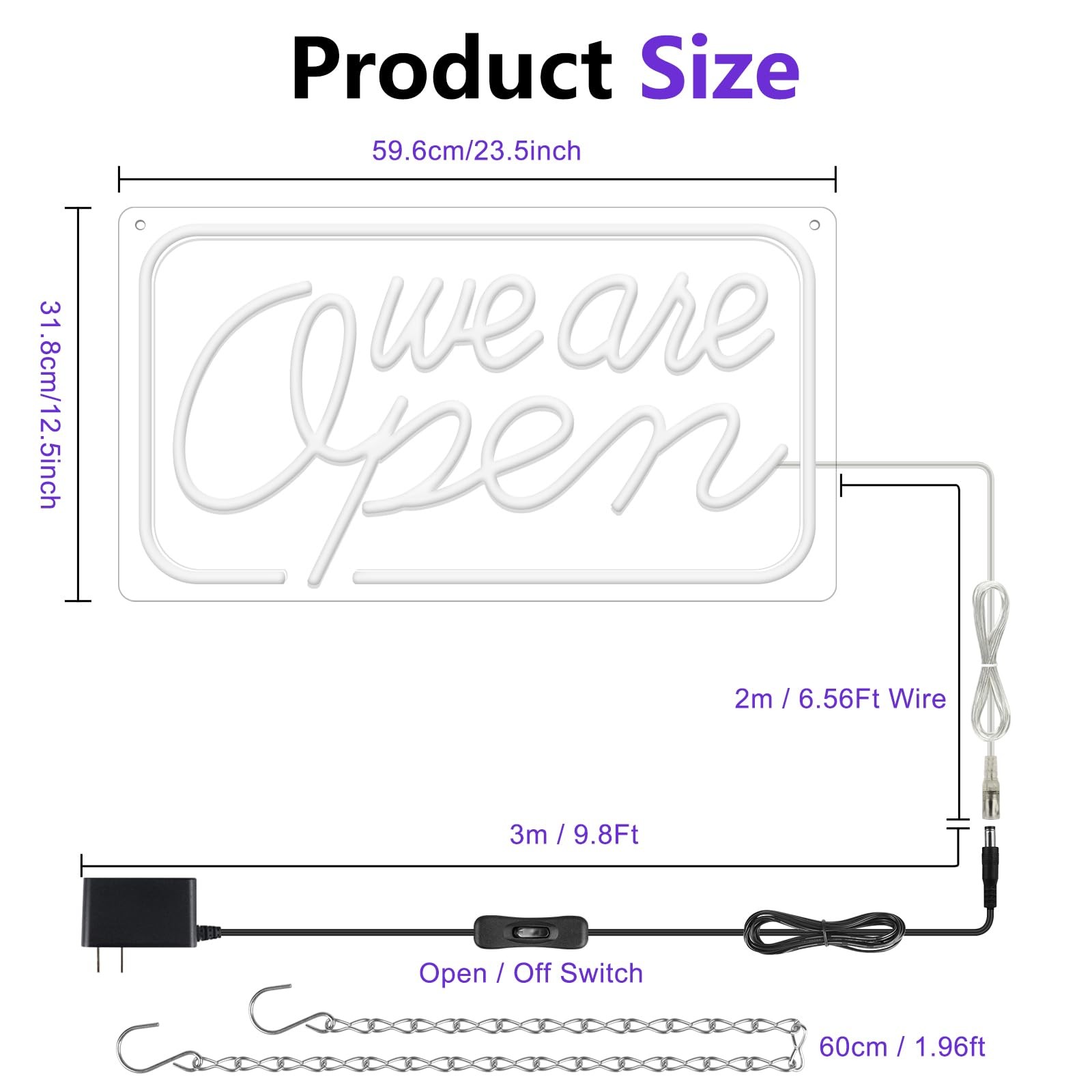 NELTBESIN Neon We Are Open Signs Business, 23.5”x 12.5” Adjustable Brightness