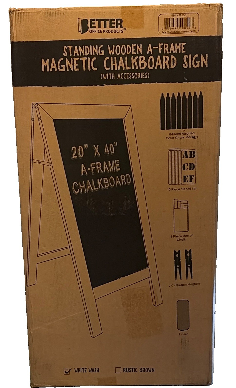 Better Office Products 20×40 White Wooden A-Frame Magnetic Chalkboard Sign