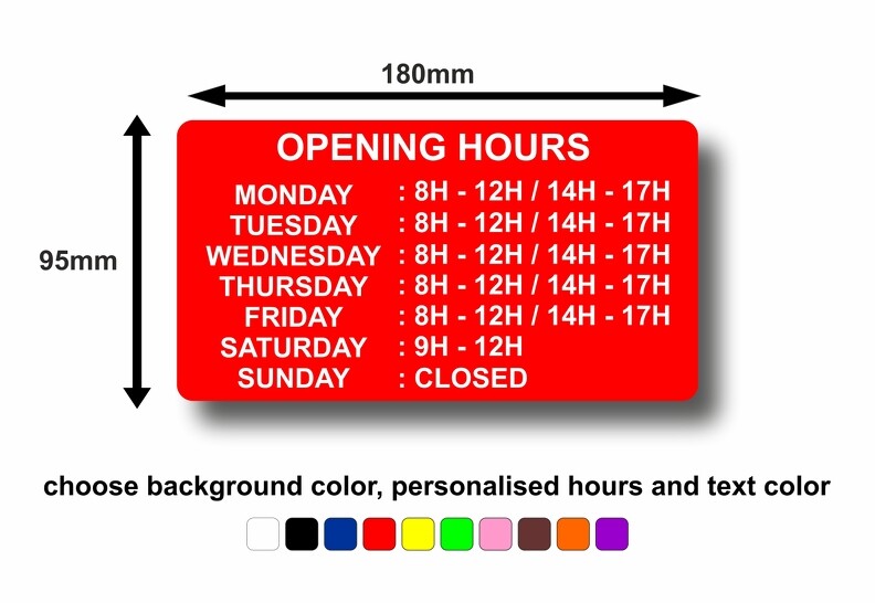 Sticker personalised opening hours decal shop coffee business sign