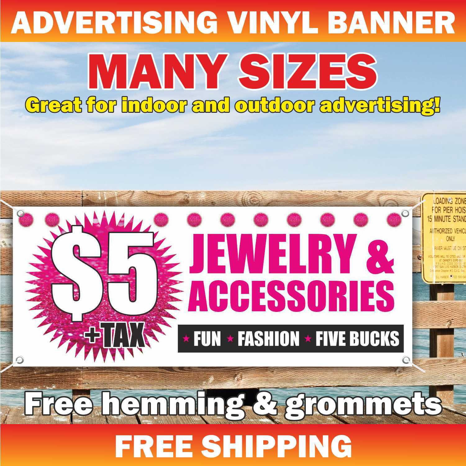 JEWELRY ACCESSORIES Advertising Banner Vinyl Mesh Sign Pawnshop Gold Silver Shop