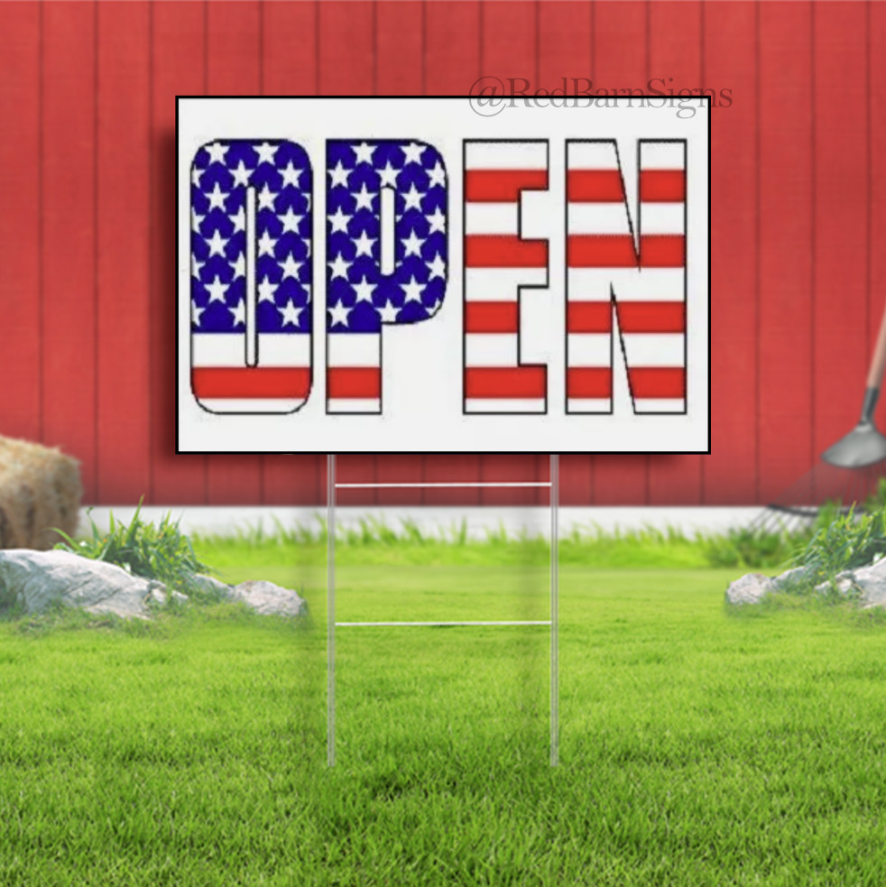 OPEN Flag Red White Blue Store Yard Sign Advertising Business USA Sign