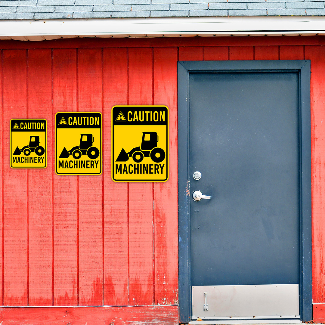 Portrait Round Plus Caution Machinery Wall or Door Sign | Farm/Barn