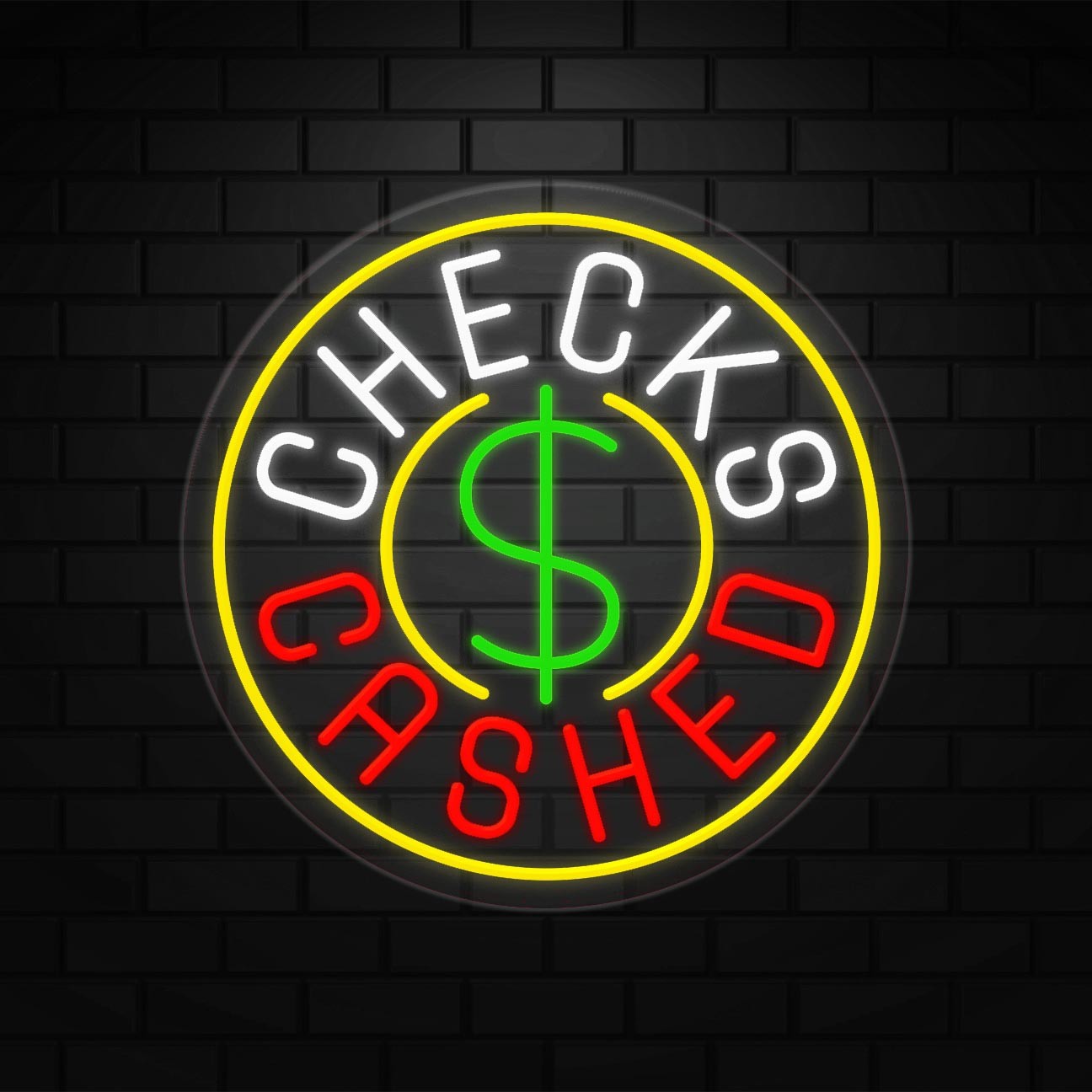 Checks Cashed Sign for Business Displays | LED Flex Neon | 26″W x 26″H x 1″D