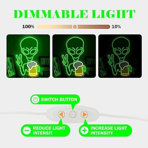 Alien Neon Sign Green Alien Beer Neon Light Dimmable LED Signs for Wall Decor Li