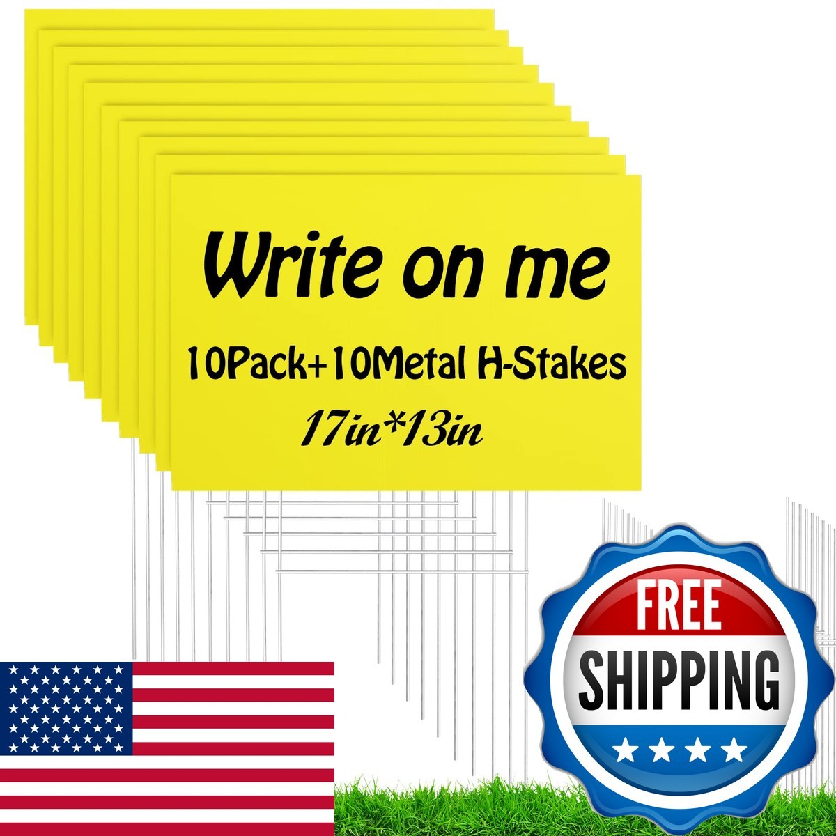 10 Pack 17×13 Inches Yellow Blank Yard Signs Waterproof with Stakes