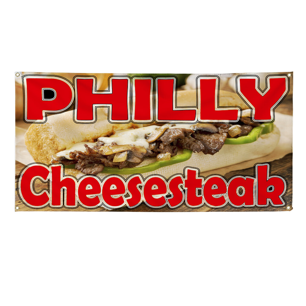 Vinyl Banner Multiple Sizes Philly Cheesesteak Restaurant Food Bar Outdoor