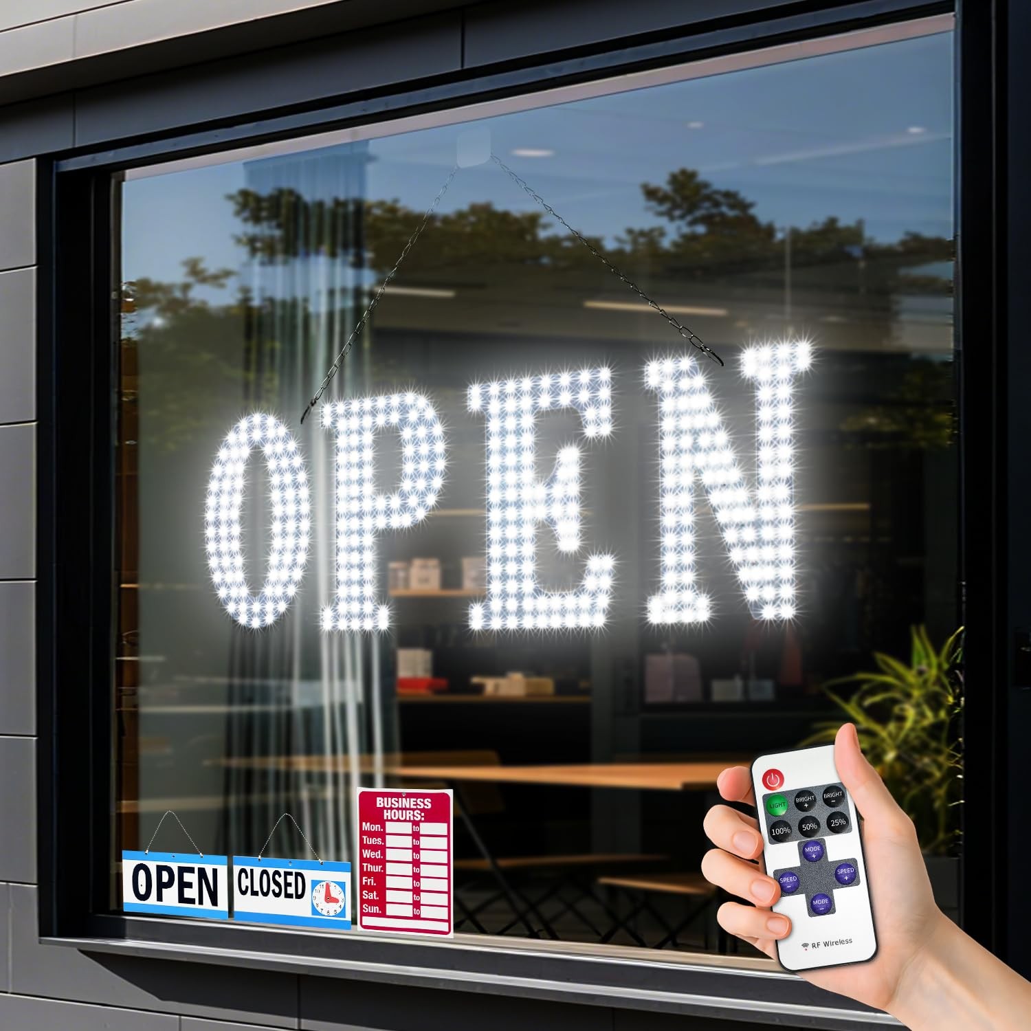 LED Open Signs for Business, 30” x 10″ Large Bright Flashing Open Sign with