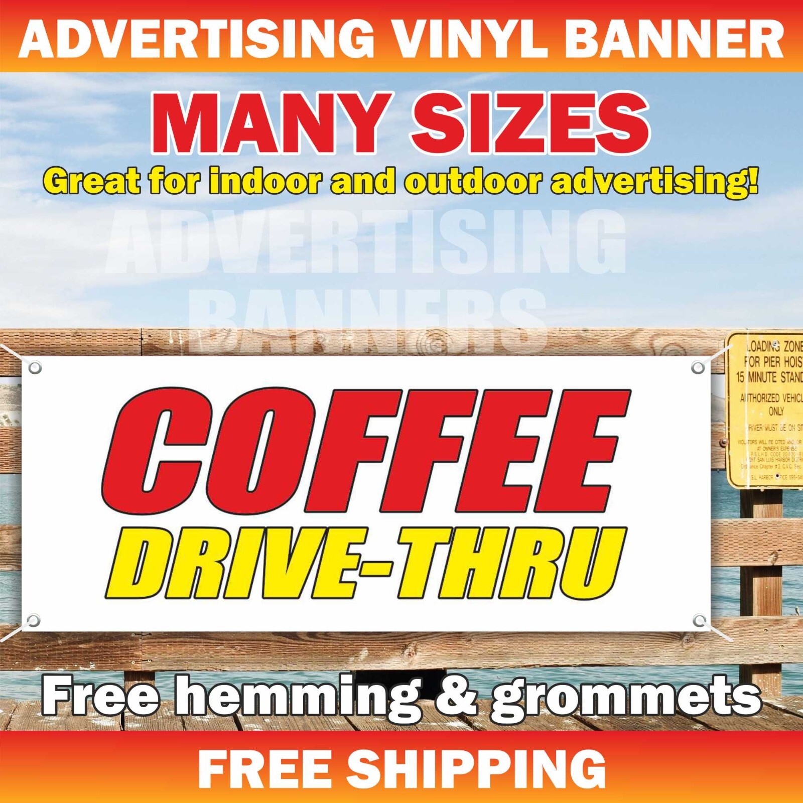 COFFEE DRIVE-THRU Advertising Banner Vinyl Mesh Sign Hot Drink Food Parking Bar
