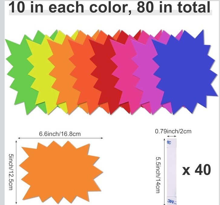 360Pieces Starburst Signs for Retail, 5*6.6 Inch Fluorescent Stickers Garage Sal