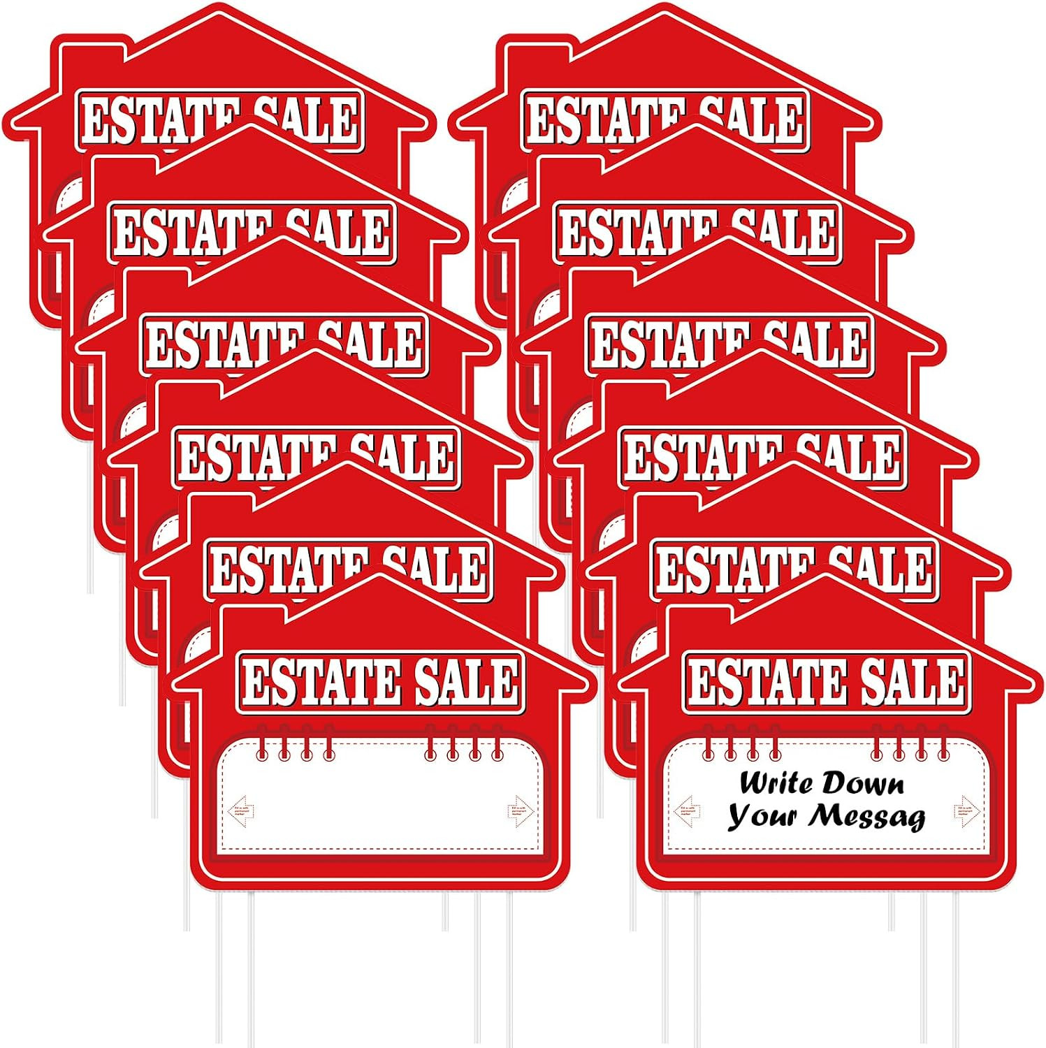 12 Pack Estate Sale Signs with Stakes 16” X 12” High Visibility for Sale Direc