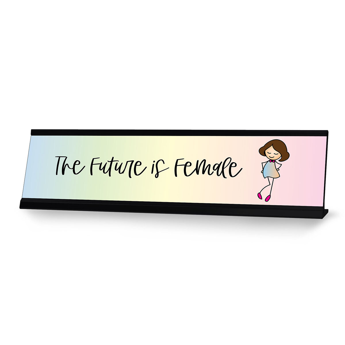The Future is Female Stick People Desk Sign, Novelty Nameplate (2 x 8″)