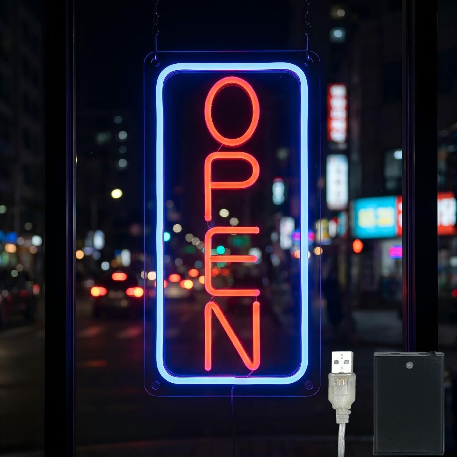 16″ LED Neon Open Sign – 5 Modes, Dimmable, USB & Battery Powered for Storefront