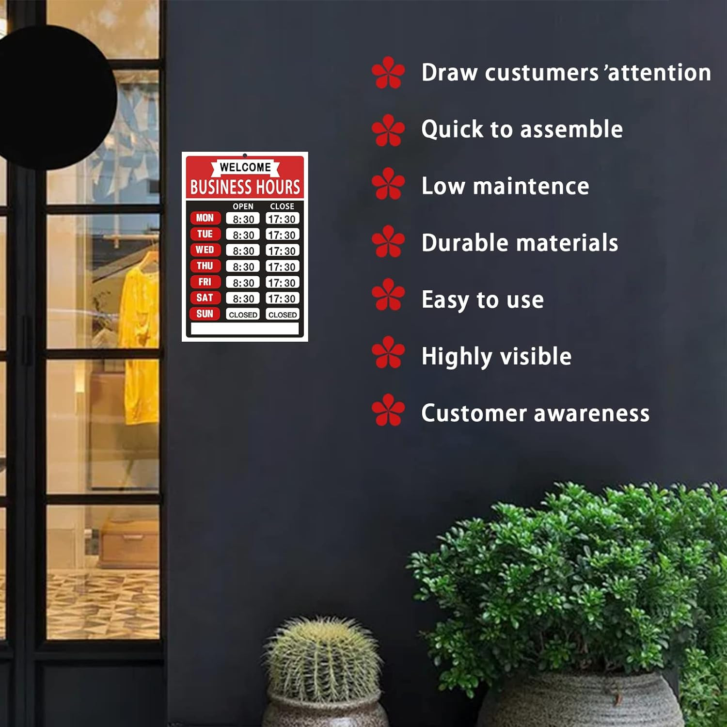 Business Hours Sign Opening Hour Sign Kit Changeable Store Hours Sign Hours of O