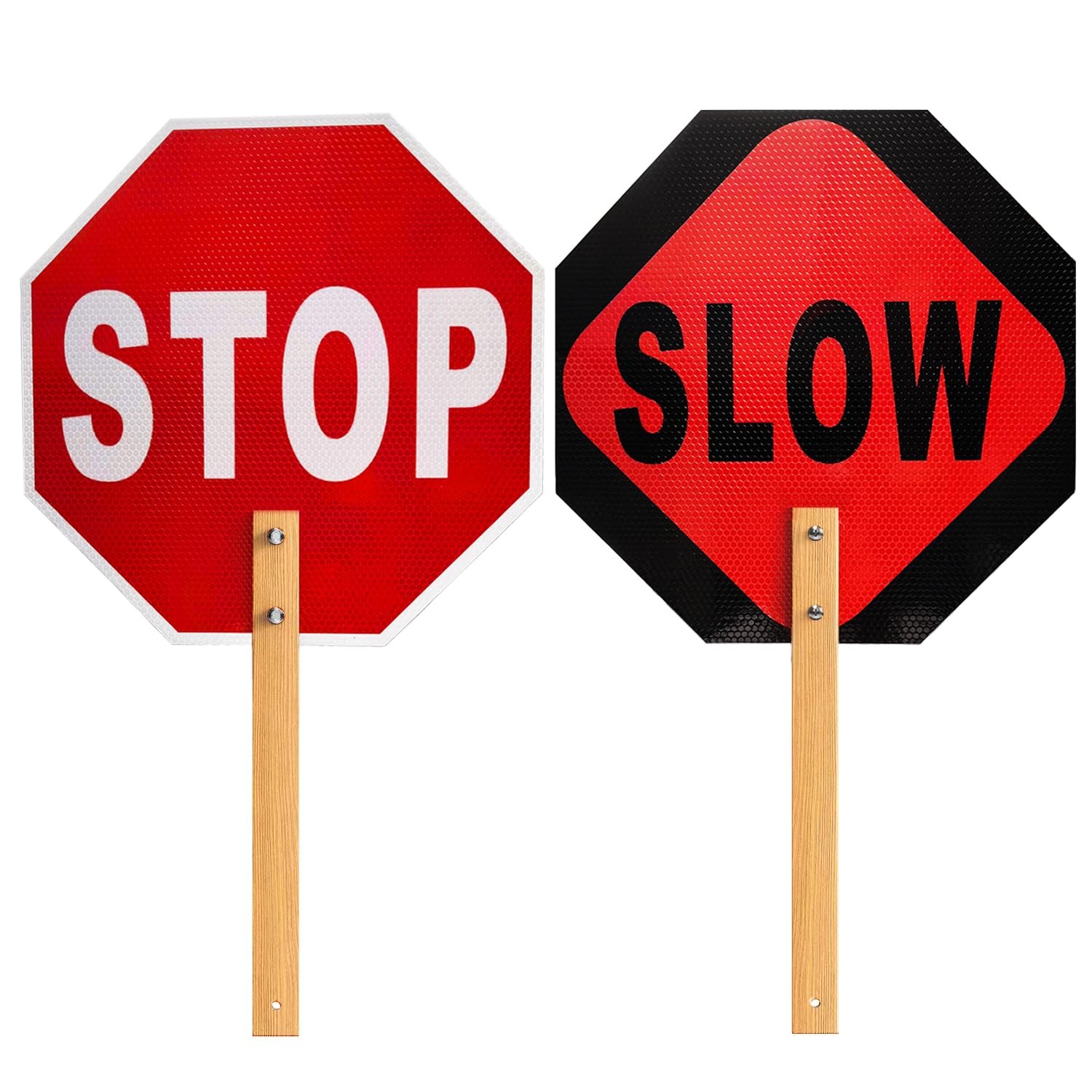 Stop Slow Sign, Double Sided Street Slow Warning Reflective Signs, 13×13 inch…