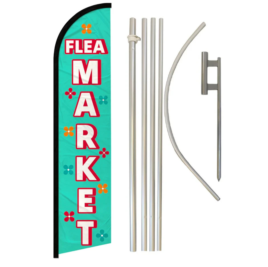 Flea Market (Flowers) Windless Banner Swooper Advertising Flag Kit Flea Market