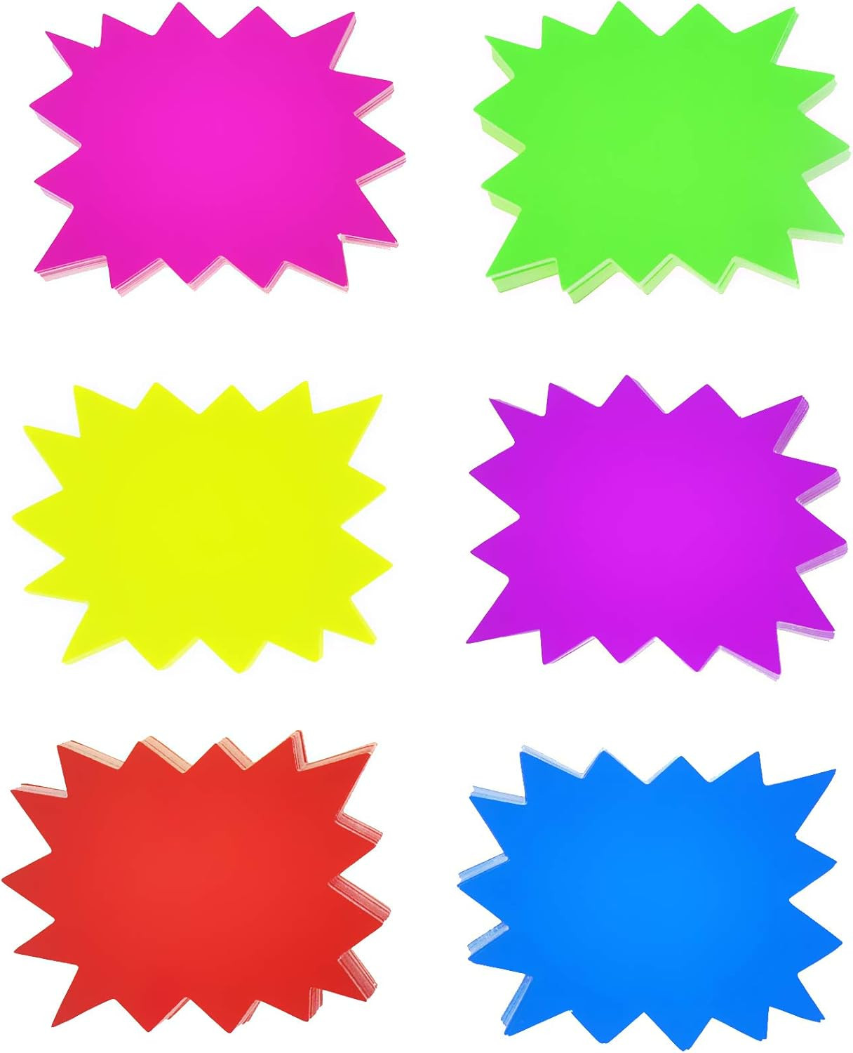2.8X3.5Inch Neon Signs – 300 Pcs 6 Assorted Bright Color, Burst Star Cutouts for