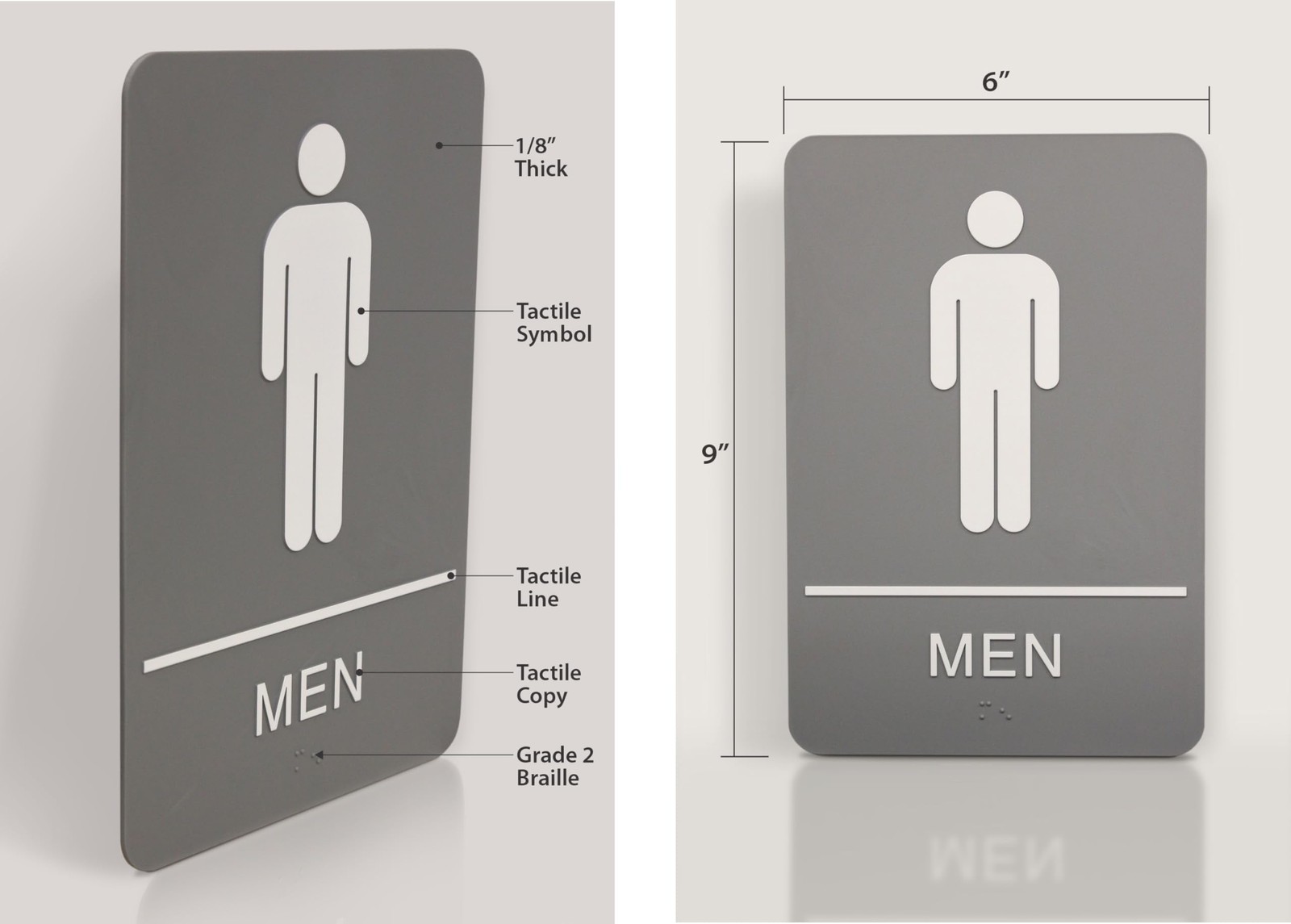 Headline Sign 5216 Men’s Restroom ADA Sign 6″ x 9″ Gray/White