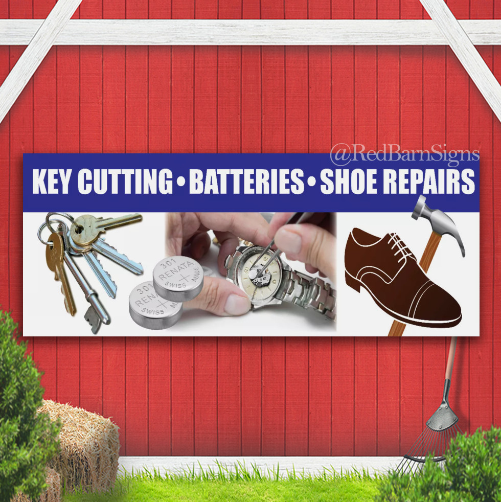 KEYS BATTERIES & SHOE REPAIRS OUTDOOR BANNER SIGN waterproof with Eyelets