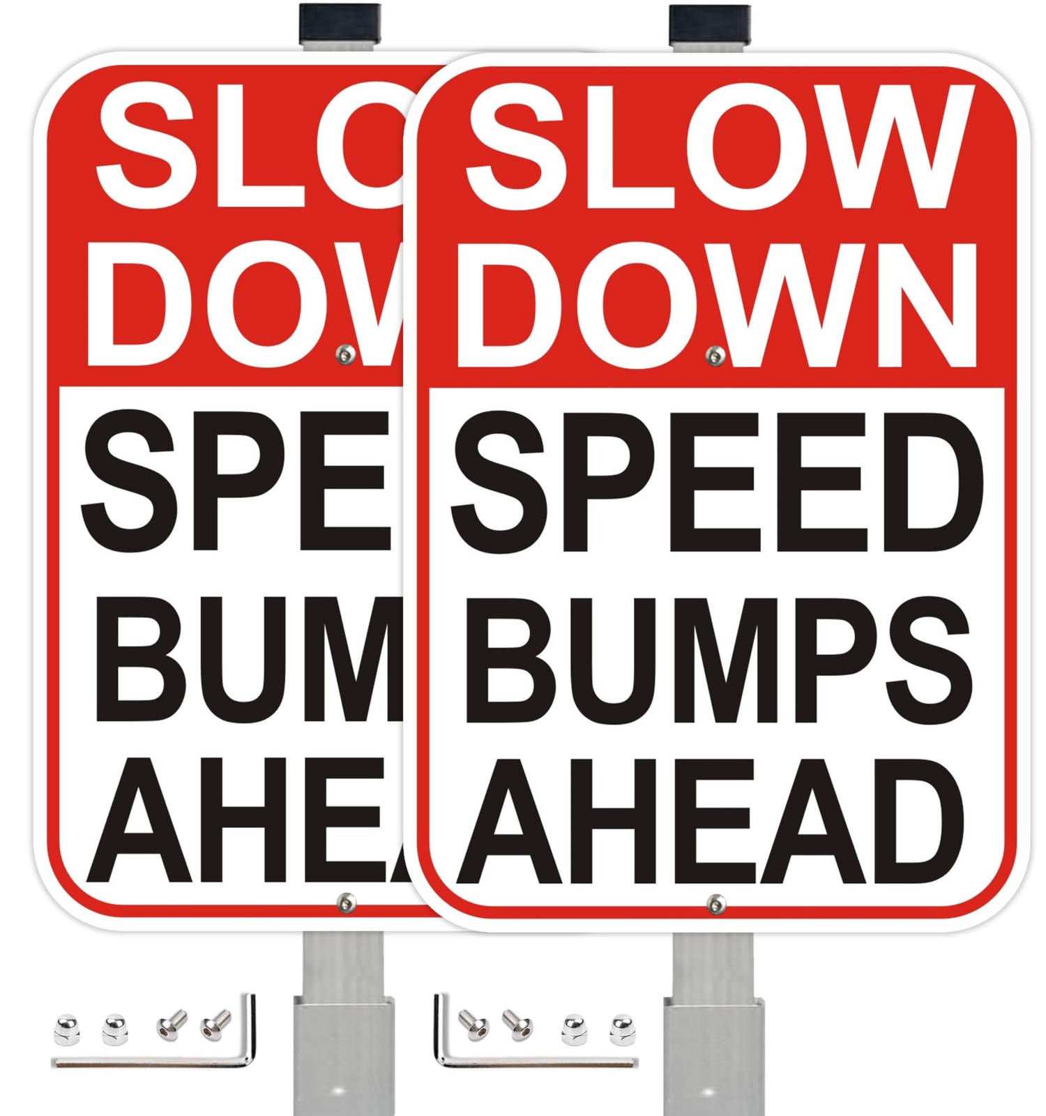 2Pack Slow Down Sign, 14″x10″ Speed Bumps Ahead safety Signs with 36″ Metal S…