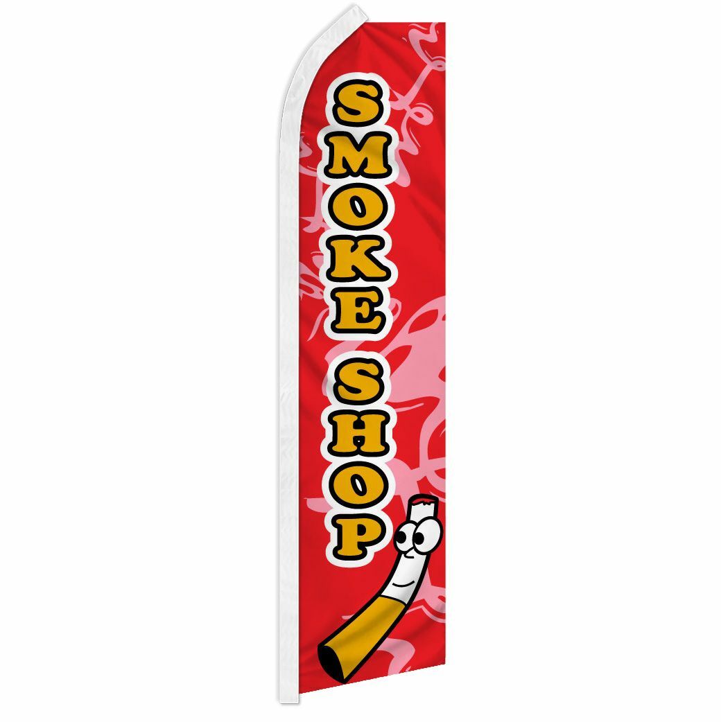 “SMOKE SHOP” advertising super flag swooper banner business sign e-cig vapor rd