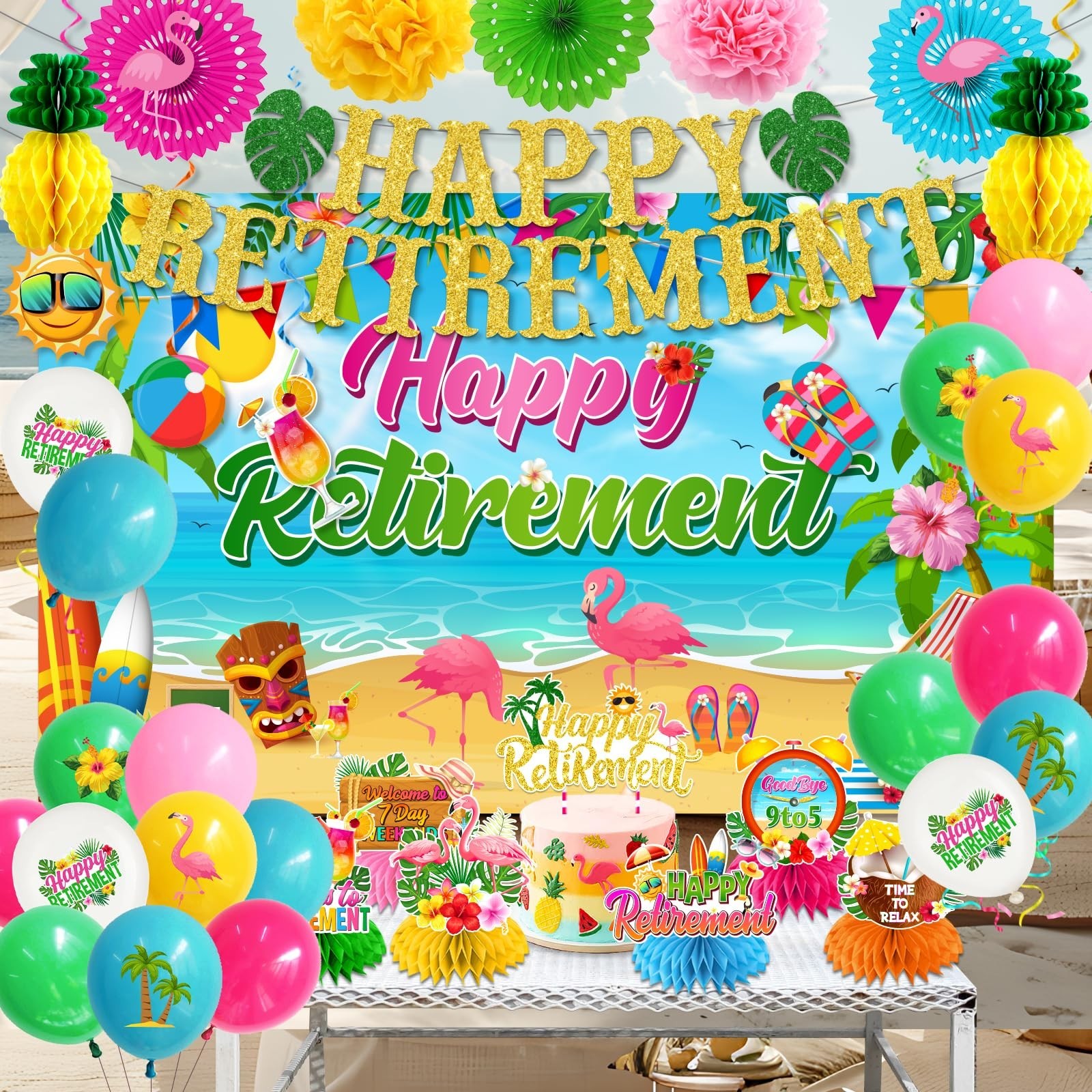 Beach Retirement Party Decorations, Aloha Party Decorations includes Happy Re…
