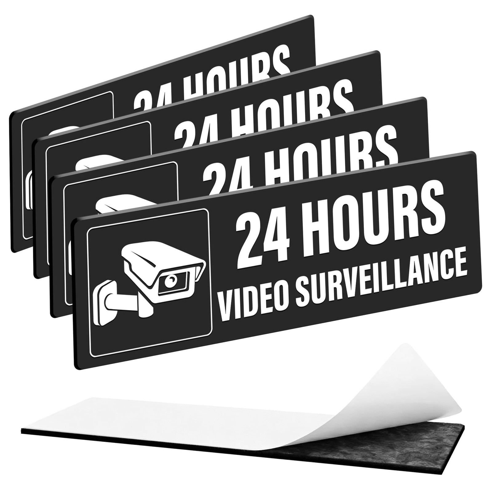24 Hour Video Surveillance Sign – 4 Pack 9″ x 3″ Large Security Camera Sign, …