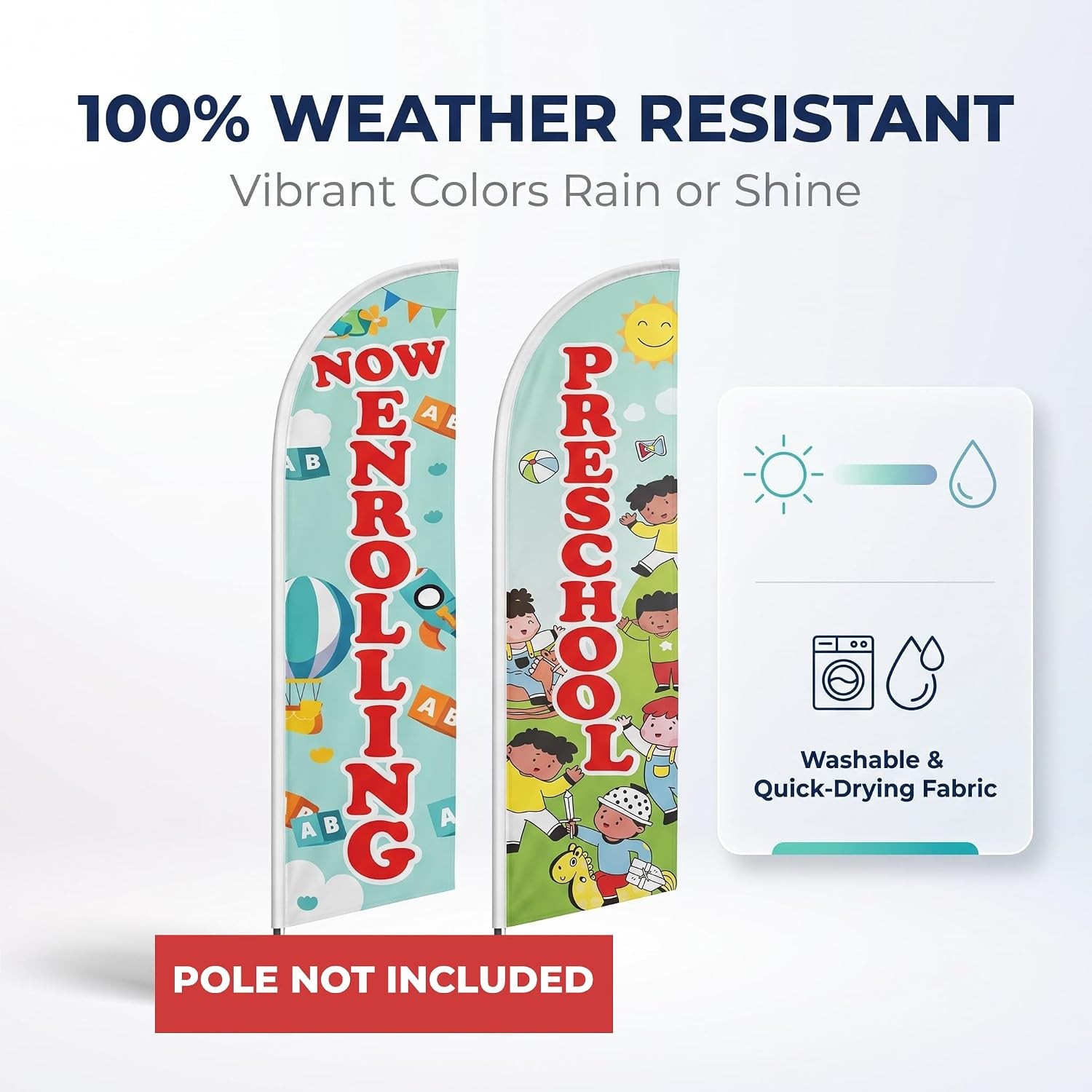 Now Enrolling Preschool Feather Flags Set of 2 12ft Advertising Banner No Pole