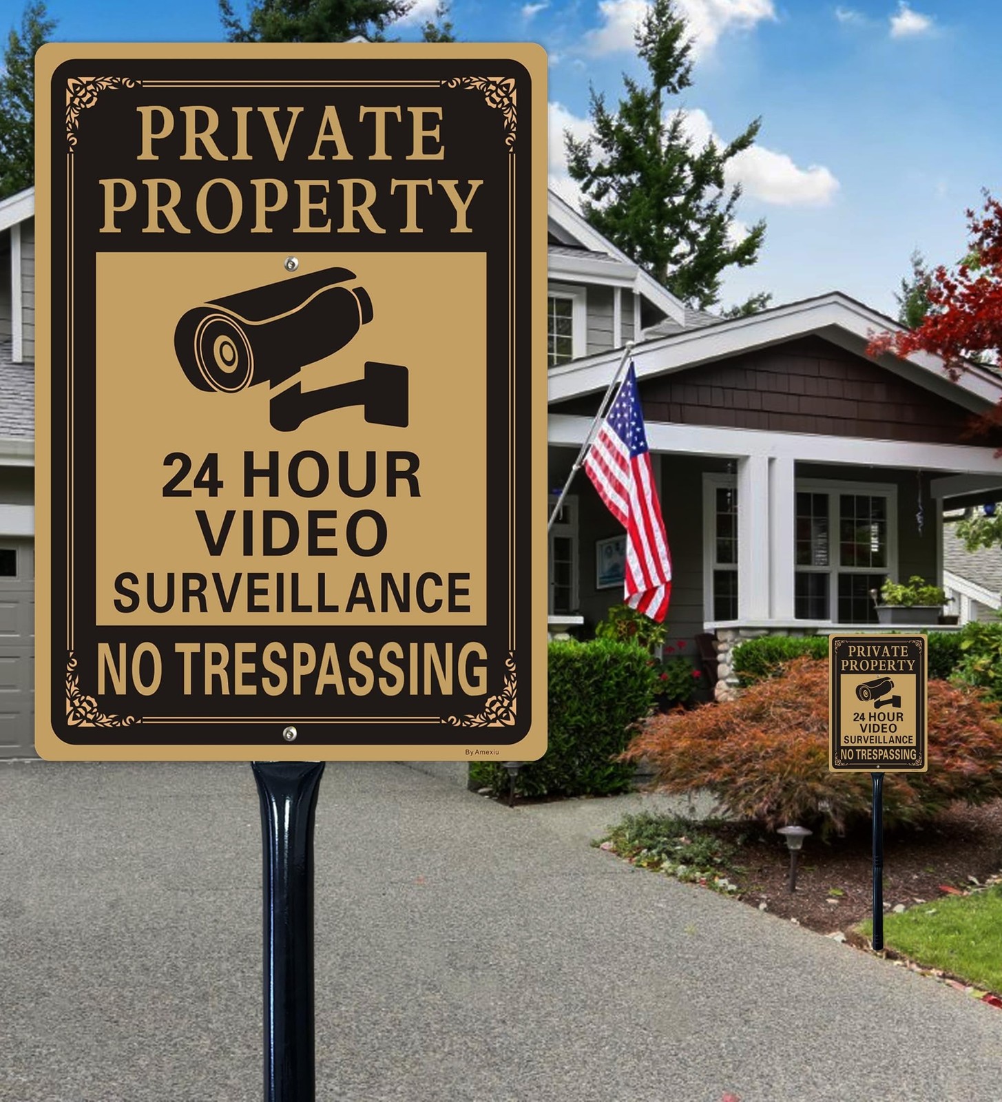 2 Pack Private Property No Trespassing Signs 14×10 Metal Stakes Aluminum