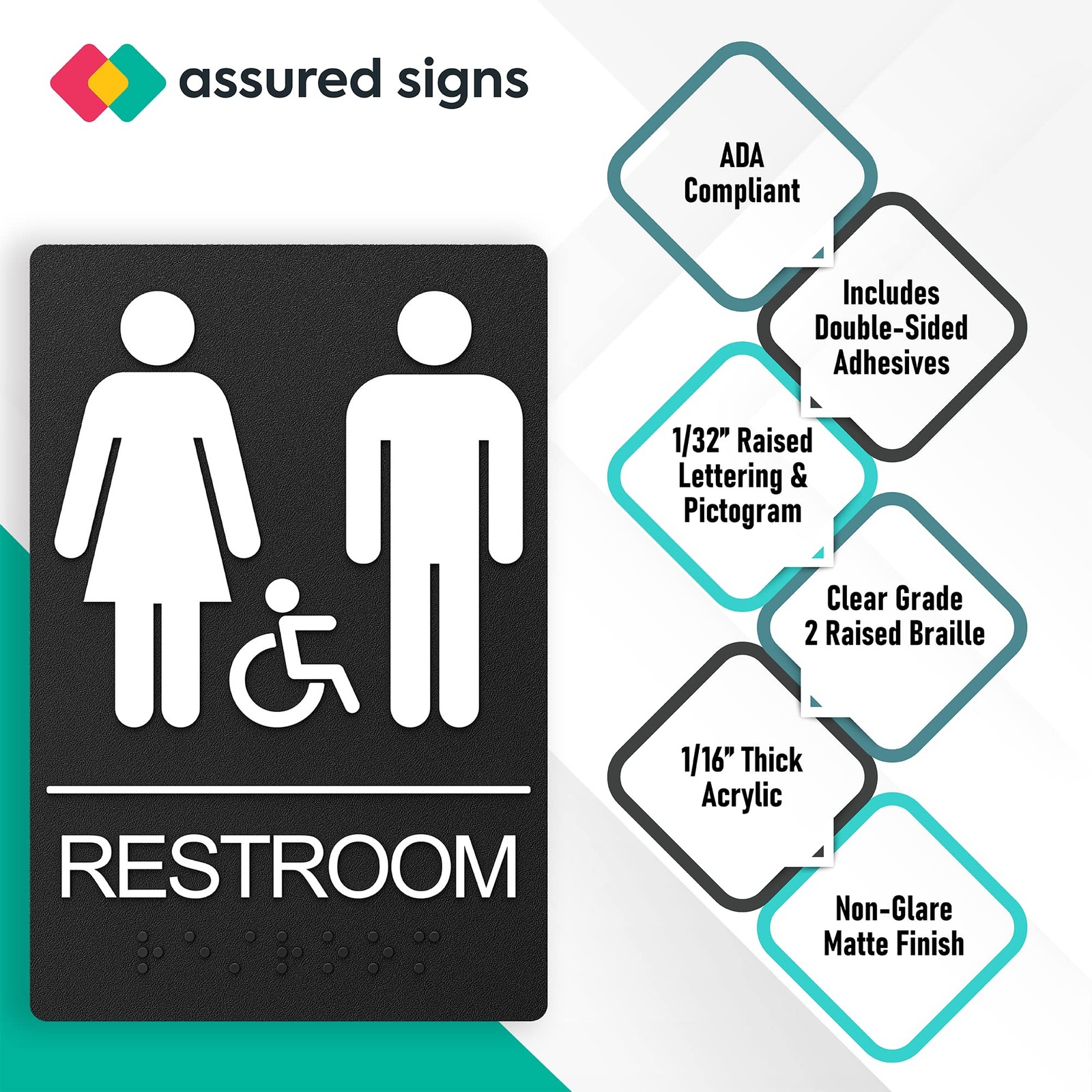Restroom Sign for Business 9 x 6 Inch 1 Pack